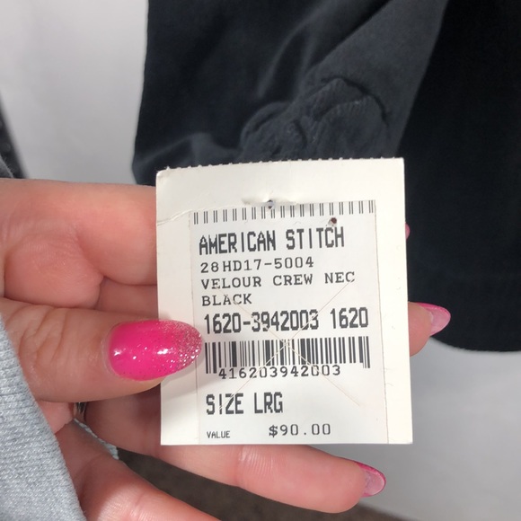 NWT American Stitch black velour snap crew neck sweatshirt size large - Picture 11 of 13